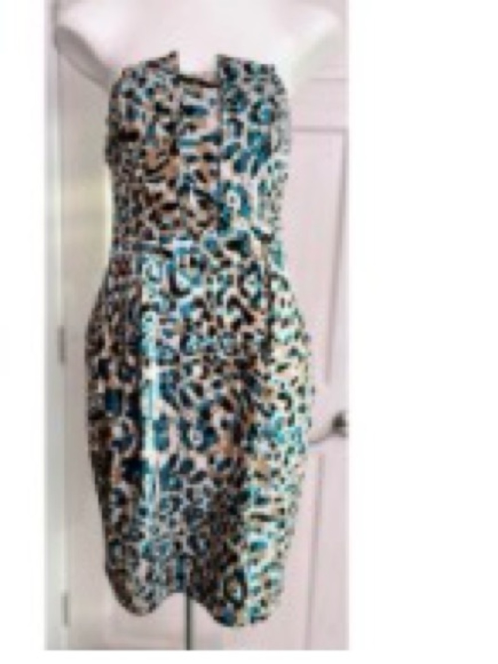 Lush Teal and Beige Leopard-Print Strapless Mini Dress